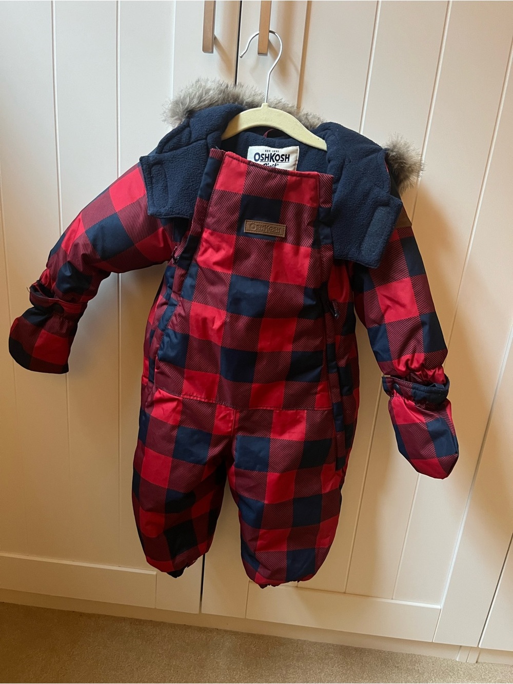 OshKosh B'gosh Red and Navy Plaid Insulated Snowsuit